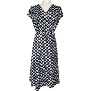 Ann Taylor Poppy Wrap Floral Dress 10 Navy White Lined Classic Careercore Preppy